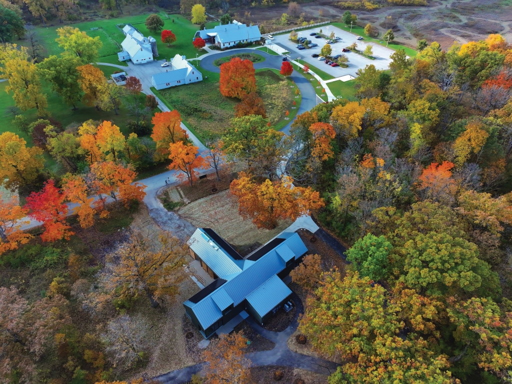 The Ryerson Education Center is situated in a woodland clearing north of the preserve’s entrance road. Photo © Lake County Forest Preserves.
