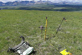 Field research equipment for recording bird sounds and vegetation data in the Waterton Foothills Parkland. (Photo by Zack Moore)
